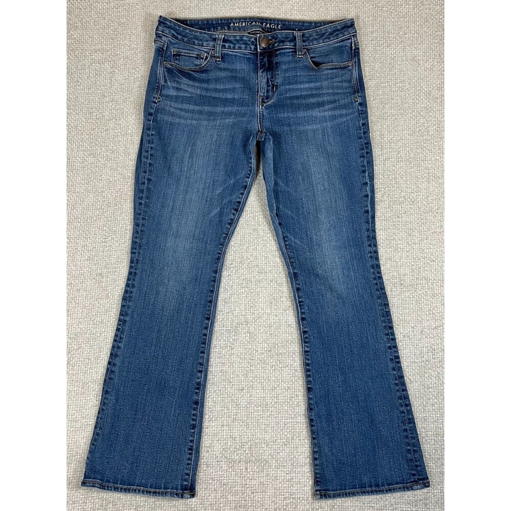 American Eagle Jeans Skinny Kick Boot Women's 14 Short Blue Denim Super Stretch